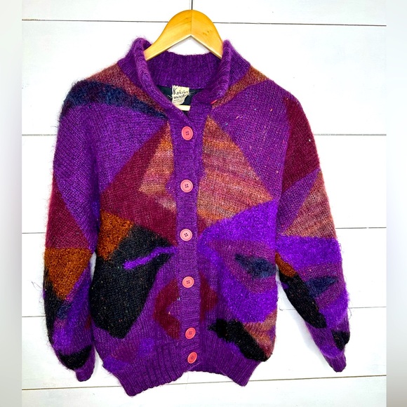 Krizia Maglia Sweaters - Vintage Krizia Maglia Abstract Mohair Wool Cardigan Made in Italy (Size 38) S/M
